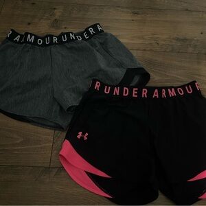 Under Armour Black & Pink Athletic Shorts and Grey Shorts Set